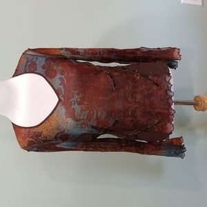 Brown/blue dressy top